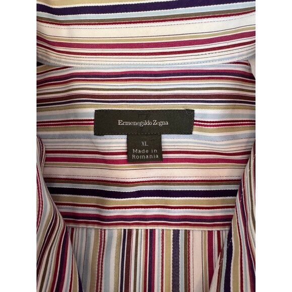 Ermenegildo Zegna Hidden Button Down Stripe Shirt XL Made in Italy 100% Cotton - Picture 5 of 10